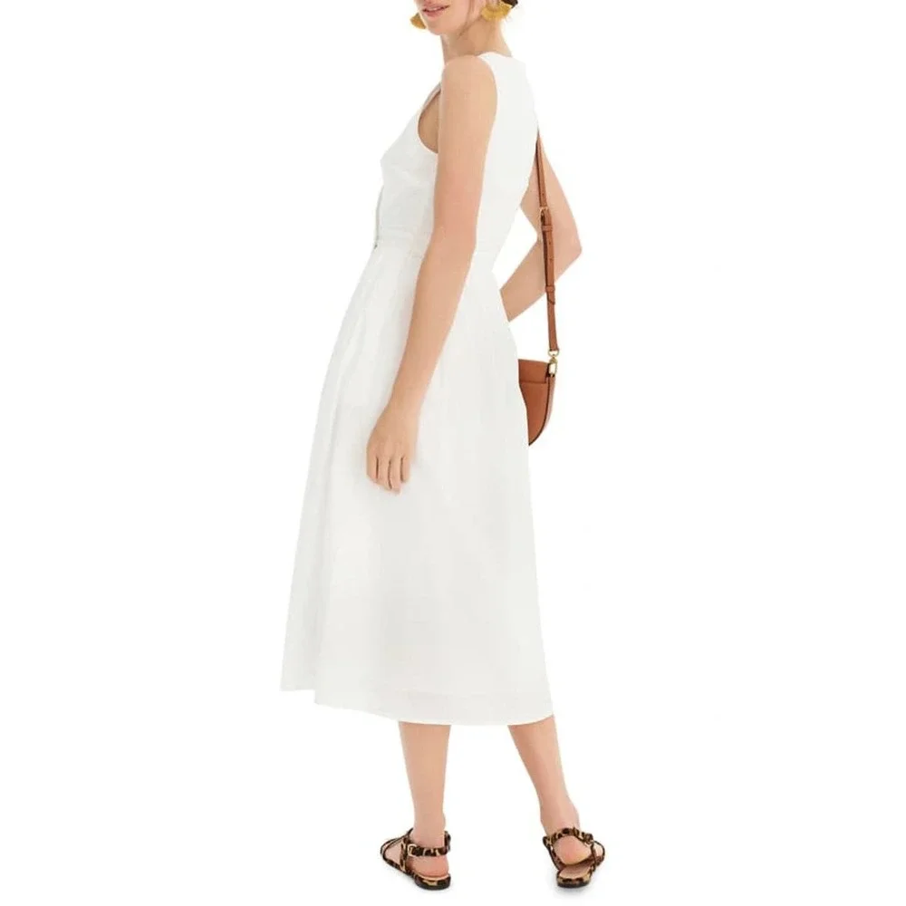 J. CREW Sleeveless Cotton Poplin A-line Shirtdress White Size‎ 4 Preppy Classic